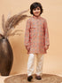 Boy's Orange Printed Kurta And Cream Pyjama Set