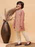 Boy's Orange Printed Kurta And Cream Pyjama Set