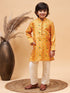 Boy's Yellow Patola Printed Kurta And Cream Pyjama Set