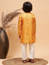 Boy's Yellow Patola Printed Kurta And Cream Pyjama Set