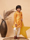 Boy's Yellow Patola Printed Kurta And Cream Pyjama Set