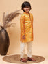 Boy's Yellow Patola Printed Kurta And Cream Pyjama Set