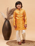 Boy's Yellow Patola Printed Kurta And Cream Pyjama Set