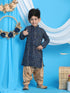 Boy's' Blue Bandhni Print Kurta And Rose Gold Patiyala Set