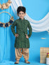 Boy's' Green Bandhni Print Kurta And Rose Gold Patiyala Set