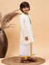 Boy's' Green And White Kurta With Mundu Set