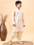 Boy's Cream Embroidered Vertical Mirror Work Kurta With Patiala Set