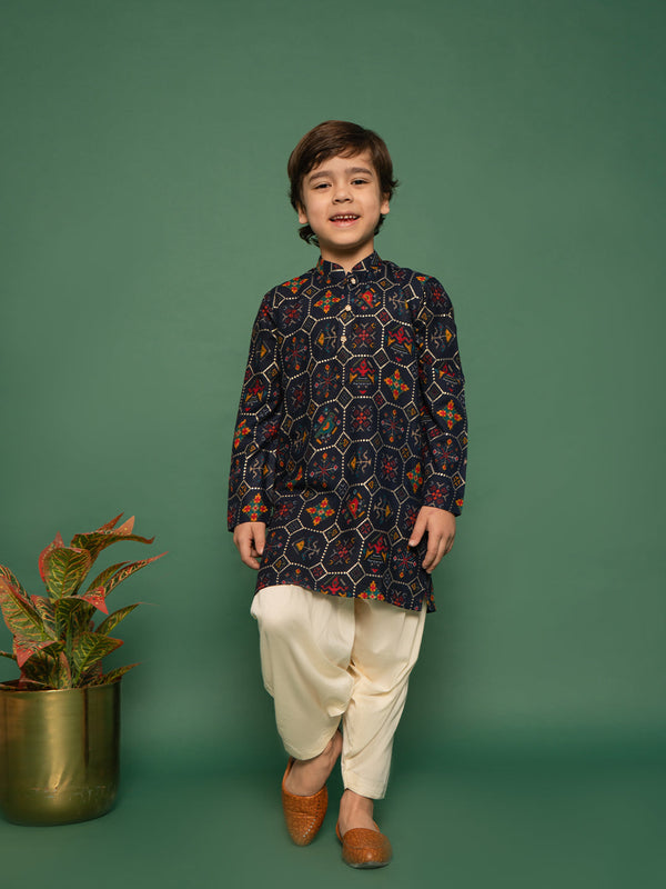 Boy's' Blue Kurta And Patiala Set