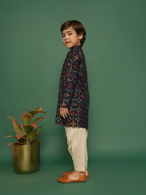 Boy's' Blue Kurta And Patiala Set