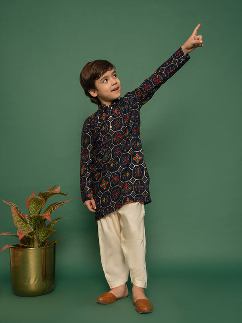 Boy's' Blue Kurta And Patiala Set
