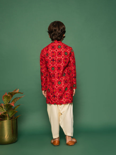 Boy's' Red Kurta And Patiala Set