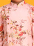 Boy's Pink Floral Printed Angrakha Kurta With Cream Solid Pyjama Set