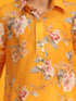 Boy's Yellow Floral Printed Kurta With Cream Solid Pyjama Set