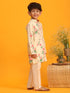 Boy's Yellow Floral Printed Kurta With Cream Solid Pyjama Set