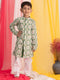 Boy's Green Ikkat Print Front Open Kurta With Pyjama Set