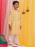 Boy's Yellow Ikkat Print Front Open Kurta With Pyjama Set