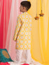 Boy's Yellow Ikkat Print Front Open Kurta With Pyjama Set