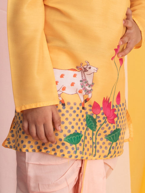 Boy's' Yellow Krishna Kurta And Dhoti Set