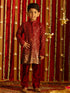 Boy's' Maroon Sequin With Zari Worked Georgette Kurta Pyjama Set