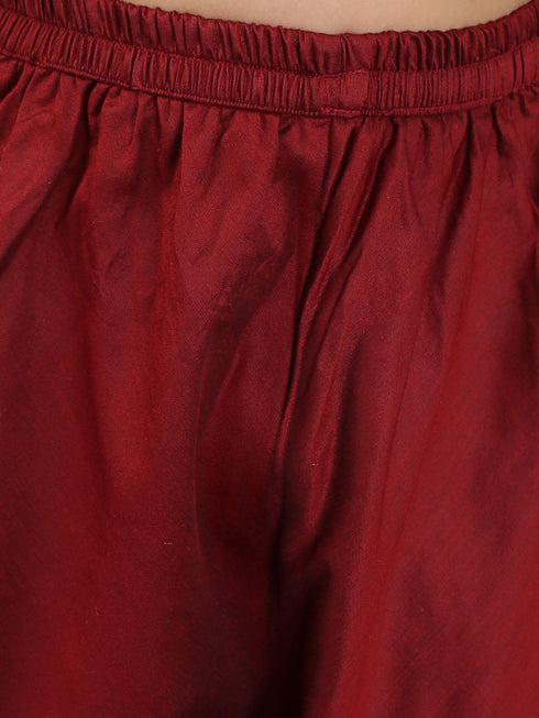 Boy's' Maroon Sequin With Zari Worked Georgette Kurta Pyjama Set