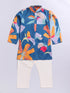 Boy's Blue Floral Printed Pure Viscose Kurta Pyjama Set