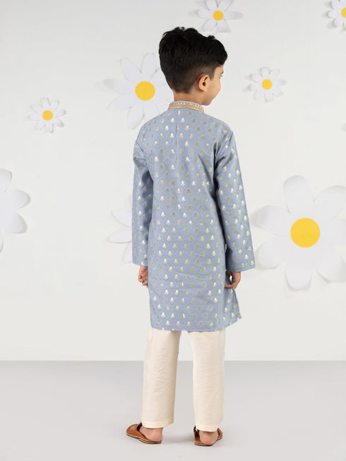 Boy's Aqua Silk Kurta Pyjama Set