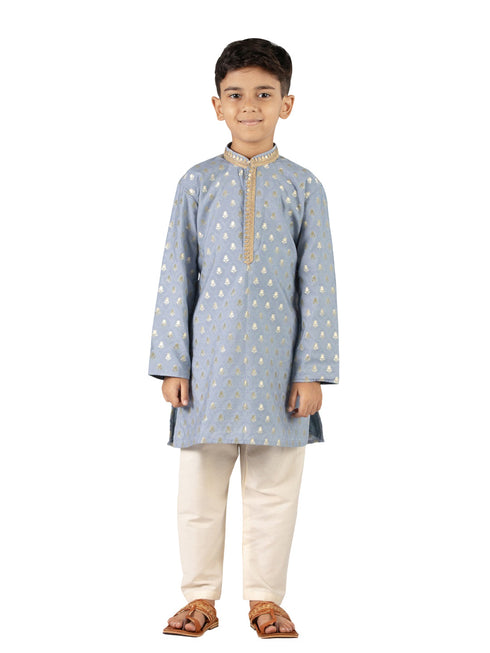 Boy's Aqua Silk Kurta Pyjama Set