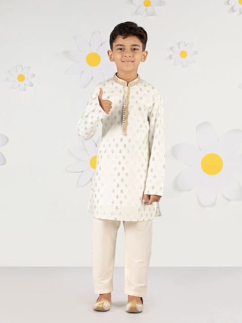 Boy's Cream Silk Kurta Pyjama Set