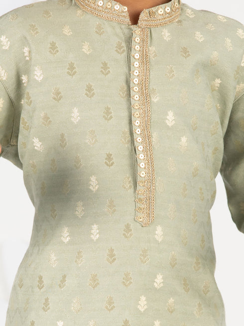Boy's Mint Green Silk Kurta Pyjama Set
