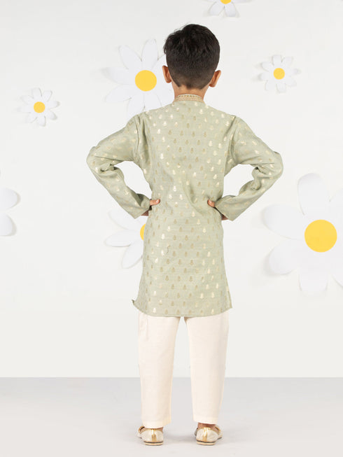 Boy's Mint Green Silk Kurta Pyjama Set