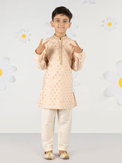 Boy's Peach Silk Kurta Pyjama Set