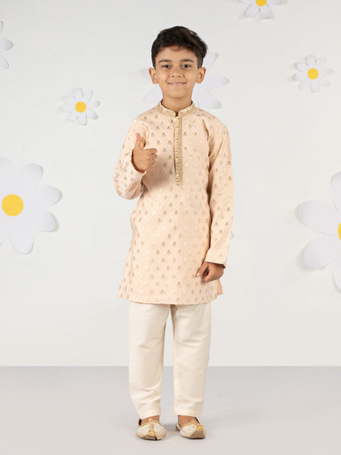 Boy's Peach Silk Kurta Pyjama Set