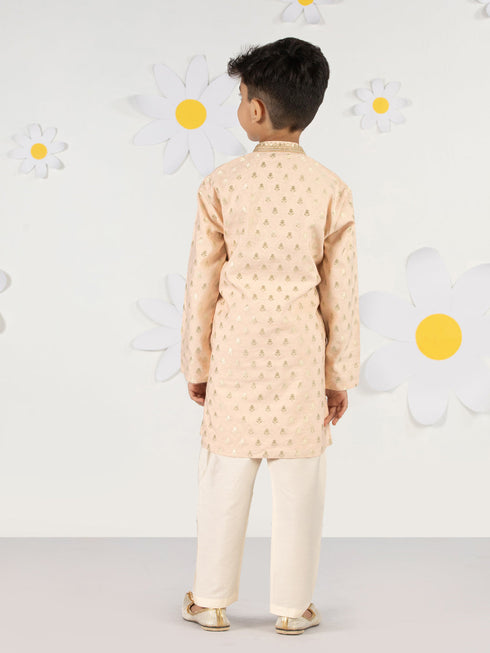 Boy's Peach Silk Kurta Pyjama Set