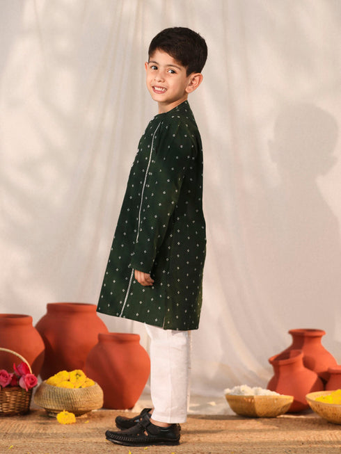 Boy's' Bottle Green Kurta Pyjama Set