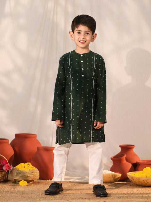 Boy's' Bottle Green Kurta Pyjama Set