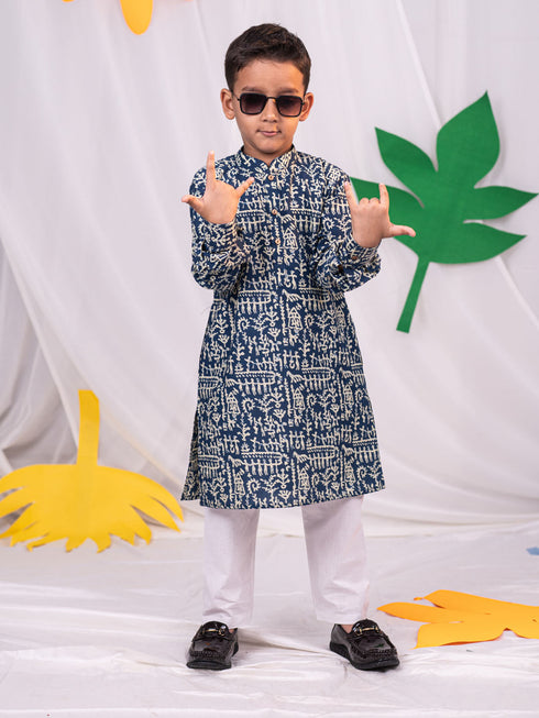 Boy's' Tribals Print Ethnic Kurta Pyjama Set