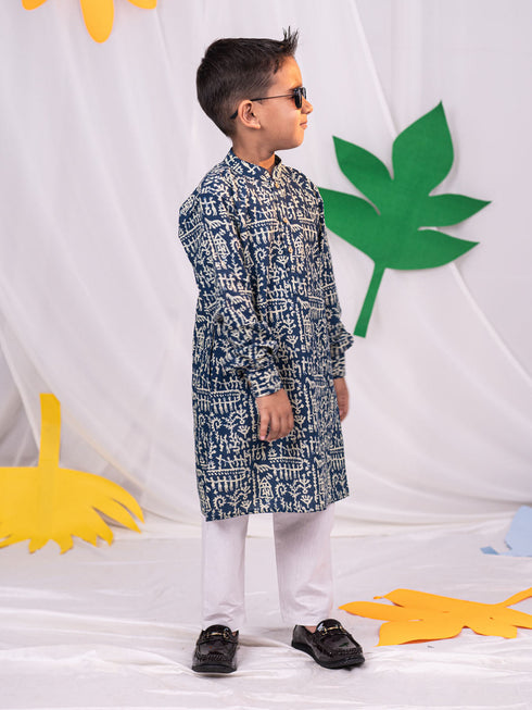 Boy's' Tribals Print Ethnic Kurta Pyjama Set