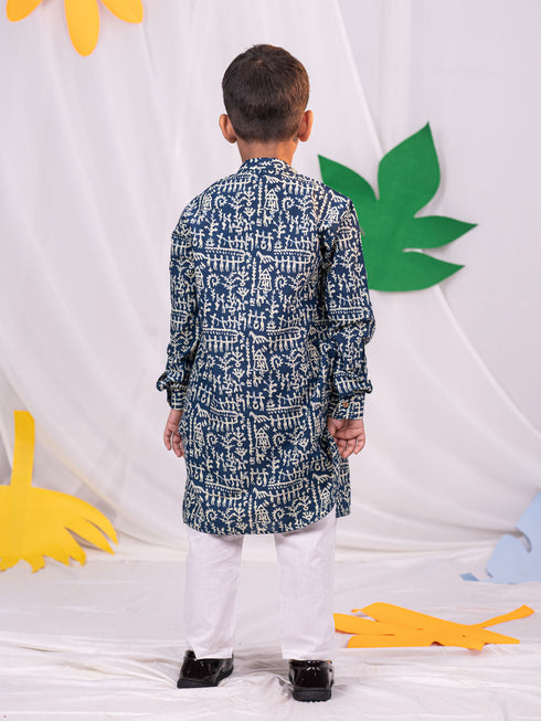 Boy's' Tribals Print Ethnic Kurta Pyjama Set