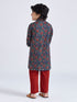 Boy's' Navy Blue Kurta Pyjama Set