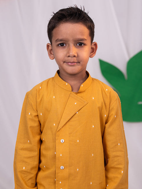 Boy's' Mustard Self Design Kurta Pyjama Set