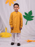 Boy's' Mustard Self Design Kurta Pyjama Set