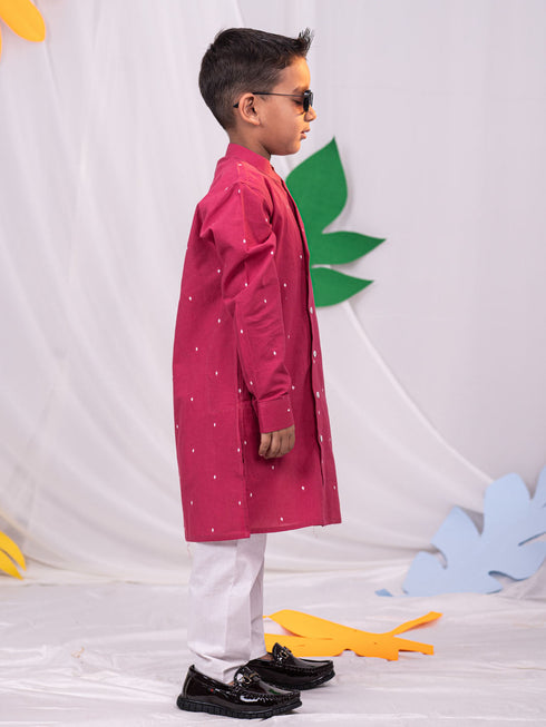 Boy's' Pink Self Design Kurta Pyjama Set