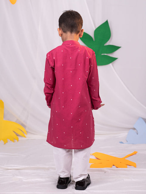 Boy's' Pink Self Design Kurta Pyjama Set