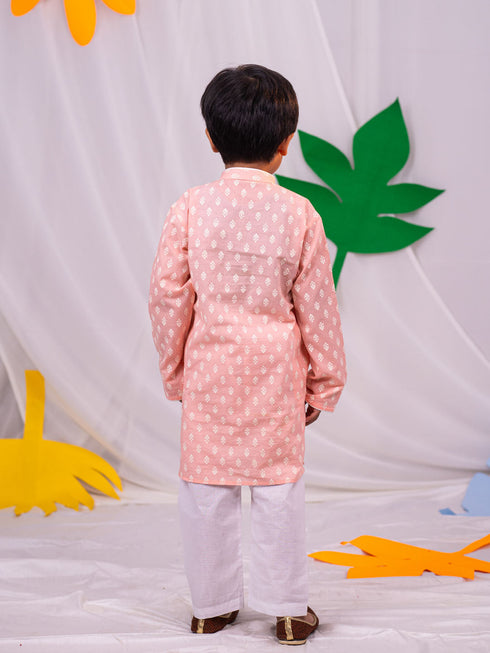 Boy's' Pink And White Kurta Pyjama Set
