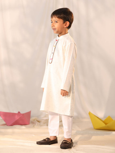 Boy's' Cream Holi Special Kurta Pyjama Set