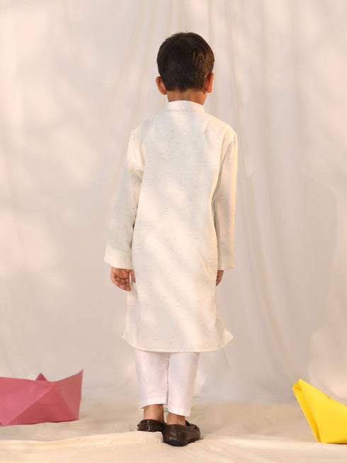 Boy's' Cream Holi Special Kurta Pyjama Set