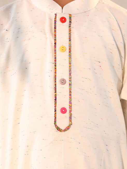 Boy's' Cream Holi Special Kurta Pyjama Set
