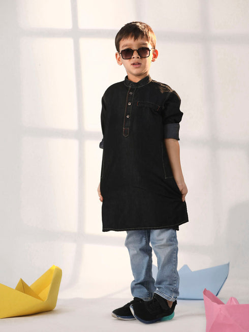Boy's' Black Denim Kurta