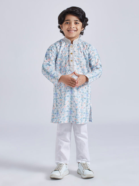 Boy's' Aqua Kurta And Pyjama Set