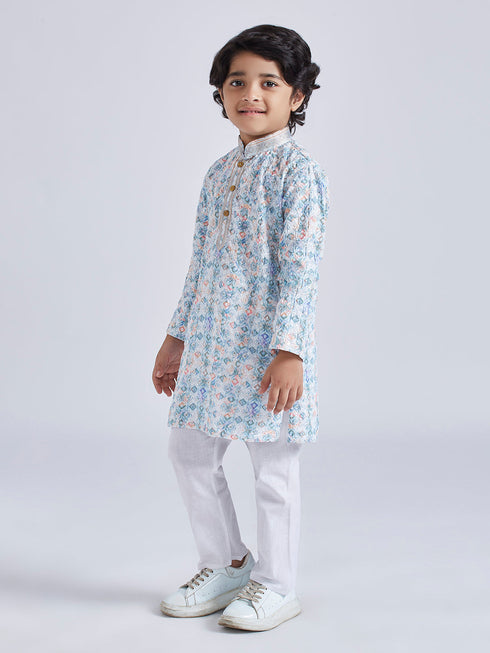 Boy's' Aqua Kurta And Pyjama Set